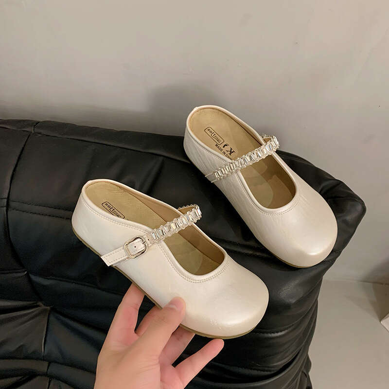 2025 Summer New Women's Hidden Heel Soft Sole designer shoes Mules with Rhinestones, Open Backless, Closed Toe, Half Slippers