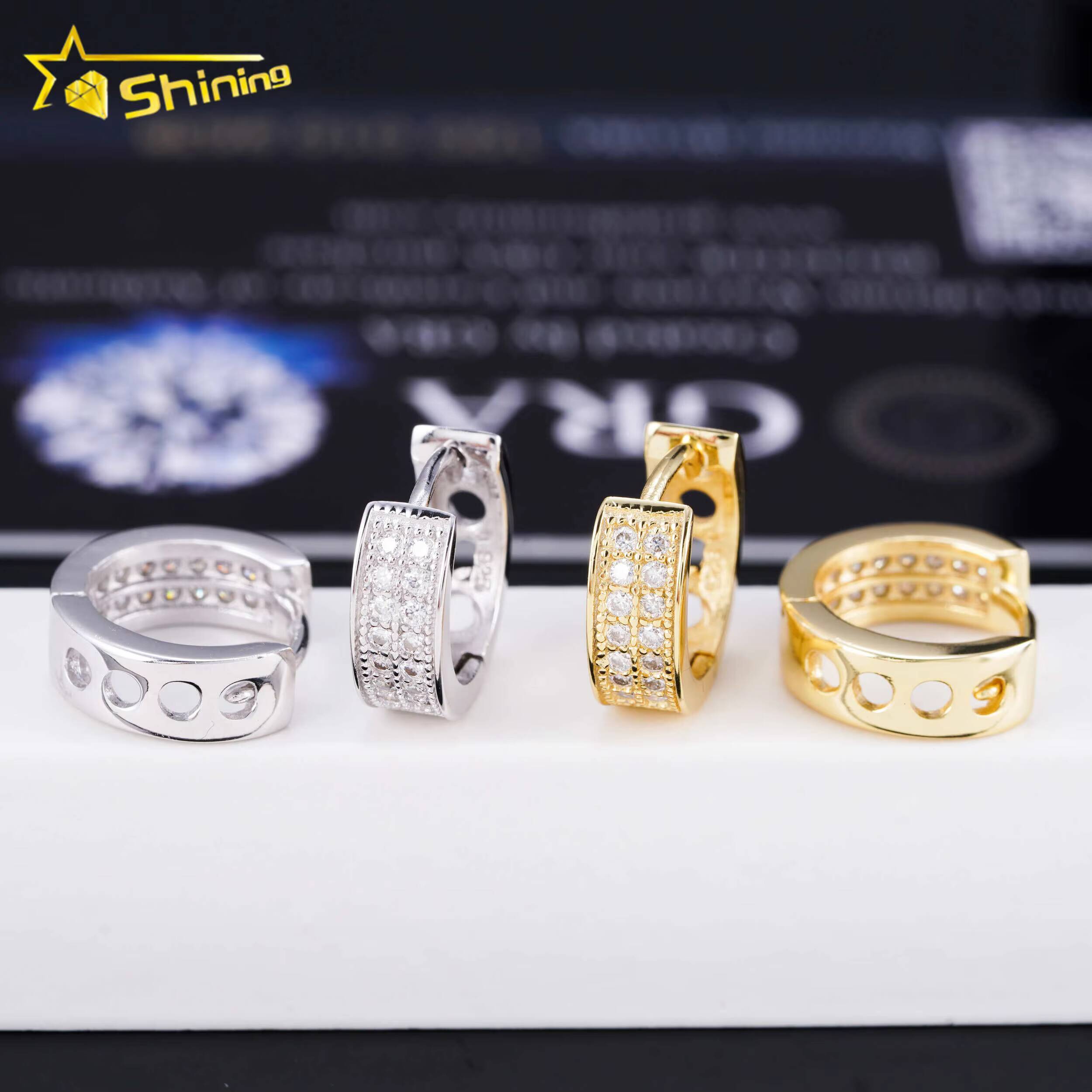 Fashion Hoop Earring Fine Jewelry 925 Sterling Silver Gold Plated 2Rows VVS Diamond Moissanite Hoop Earrings Ready to Ship