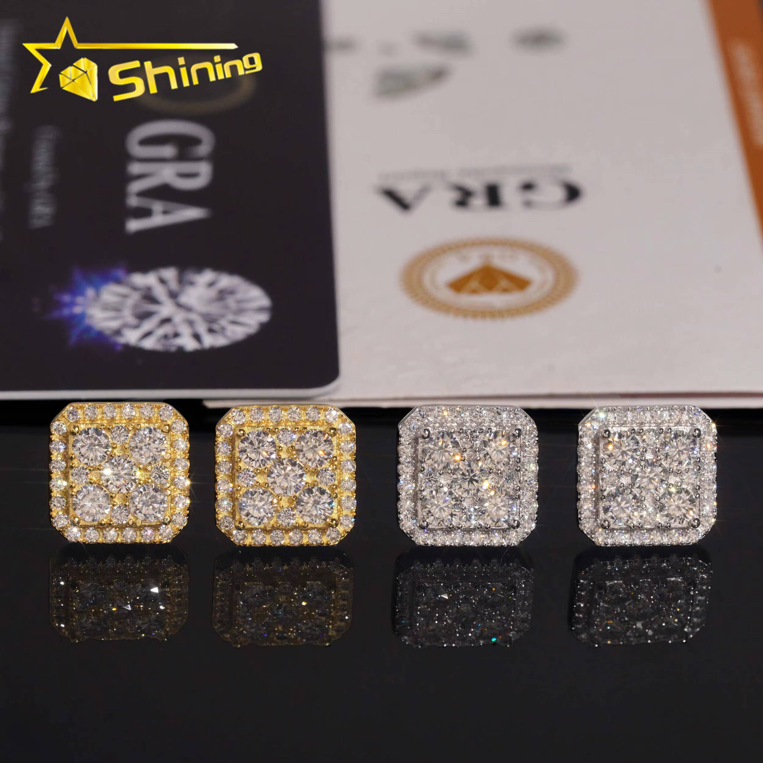 USA Warehouse Fast Shipping Square Shape 11mm Sparkling Moissanite 925 Sterling Silver Gold Plated Screw Back Stud Earring