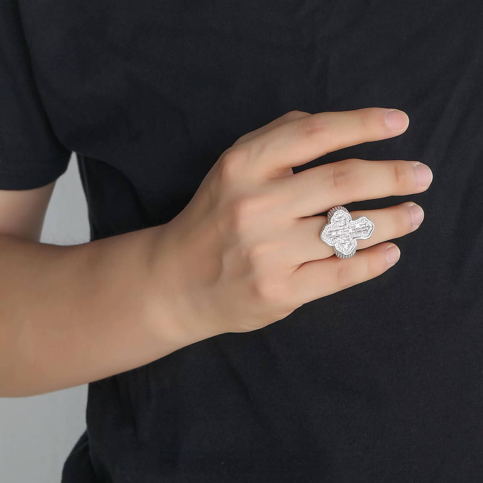 Hip Hop Rapper Ring Personalized Cross Rings Micro Set T-Square Zircon Mens Ring Fashion Jewelry