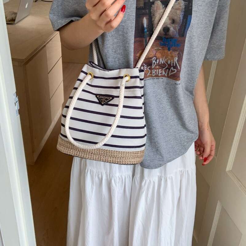 DHpet_wholesale 2025 Striped Drawstring Bucket Bag Vintage Inspired Crossbody & Shoulder Bag for Women, Artistic Chinese Style