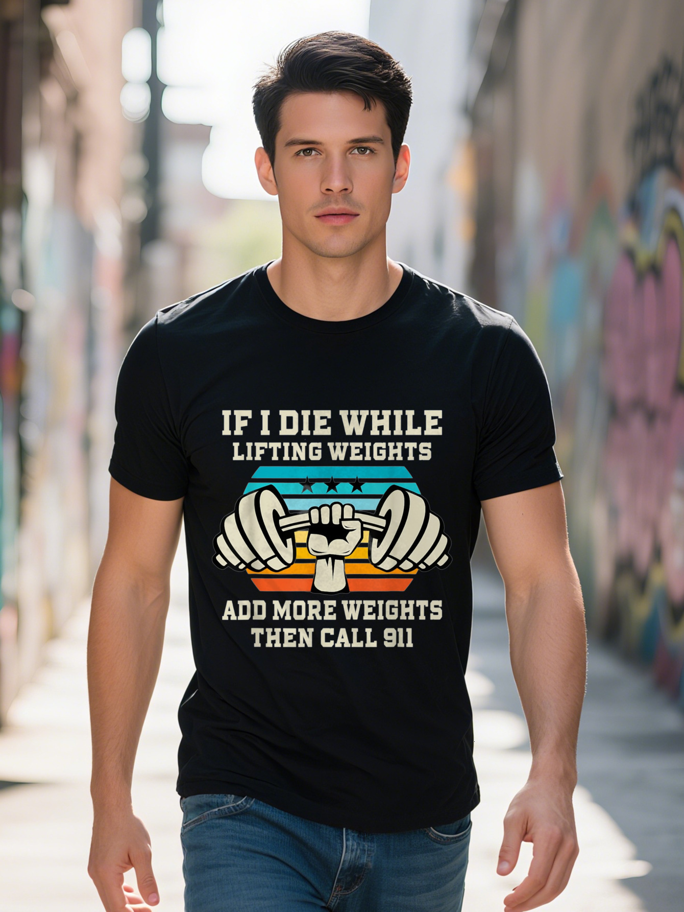 Men's Funny Graphic T-Shirt If I Die While Lifting Weights Design Cotton Short Sleeve Black with Colorful
