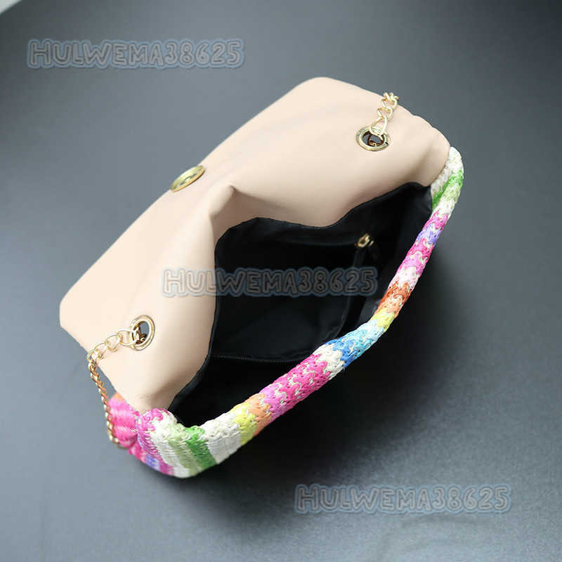 Colorful Woven Shoulder Bag 2025 New Summer Flap Small Square Bag Versatile Fashion Straw Chain Bag H250804