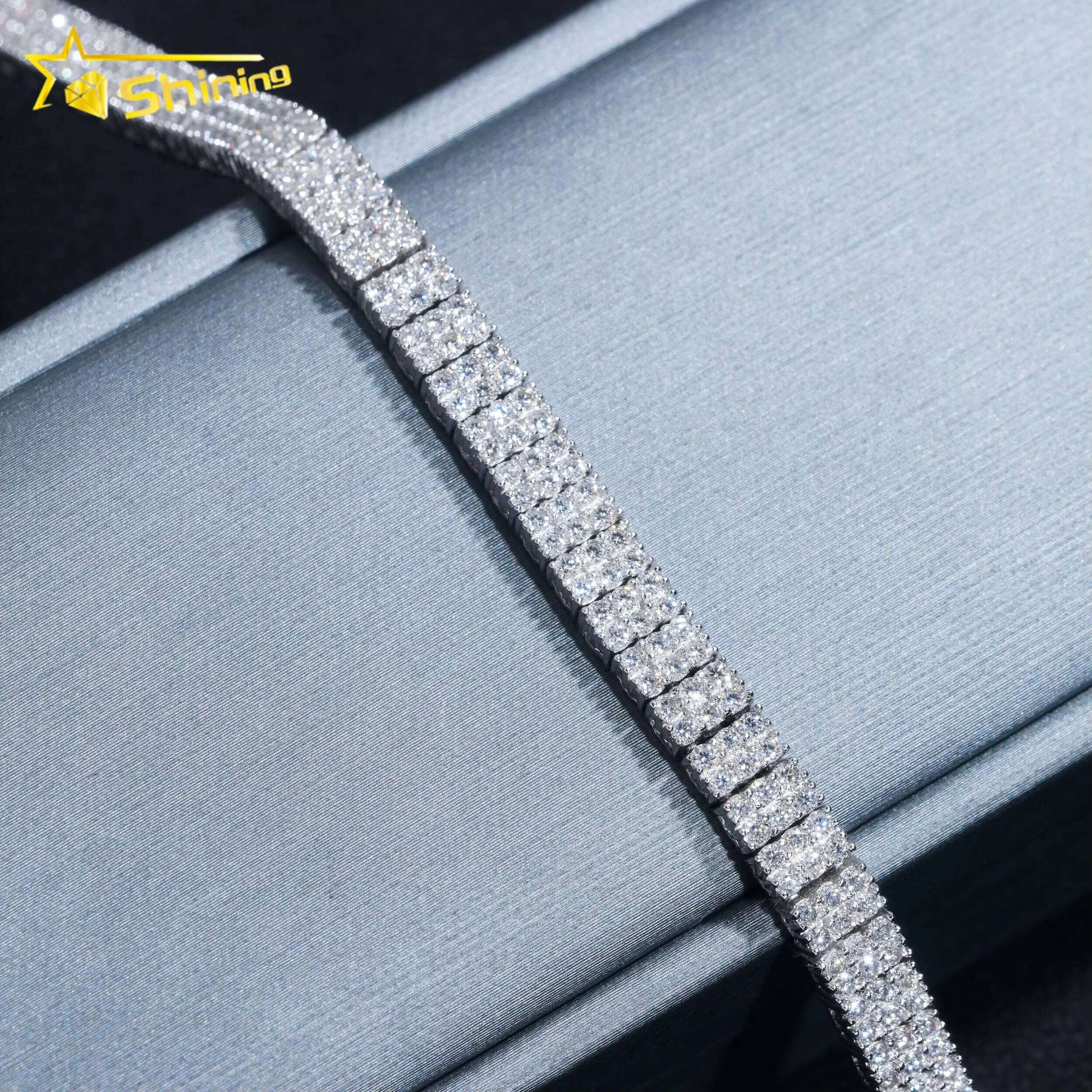 GRA Certificate Fashion Luxury 3 Rows Diamond 925 Silver Bracelet Moissanite Tennis Chain