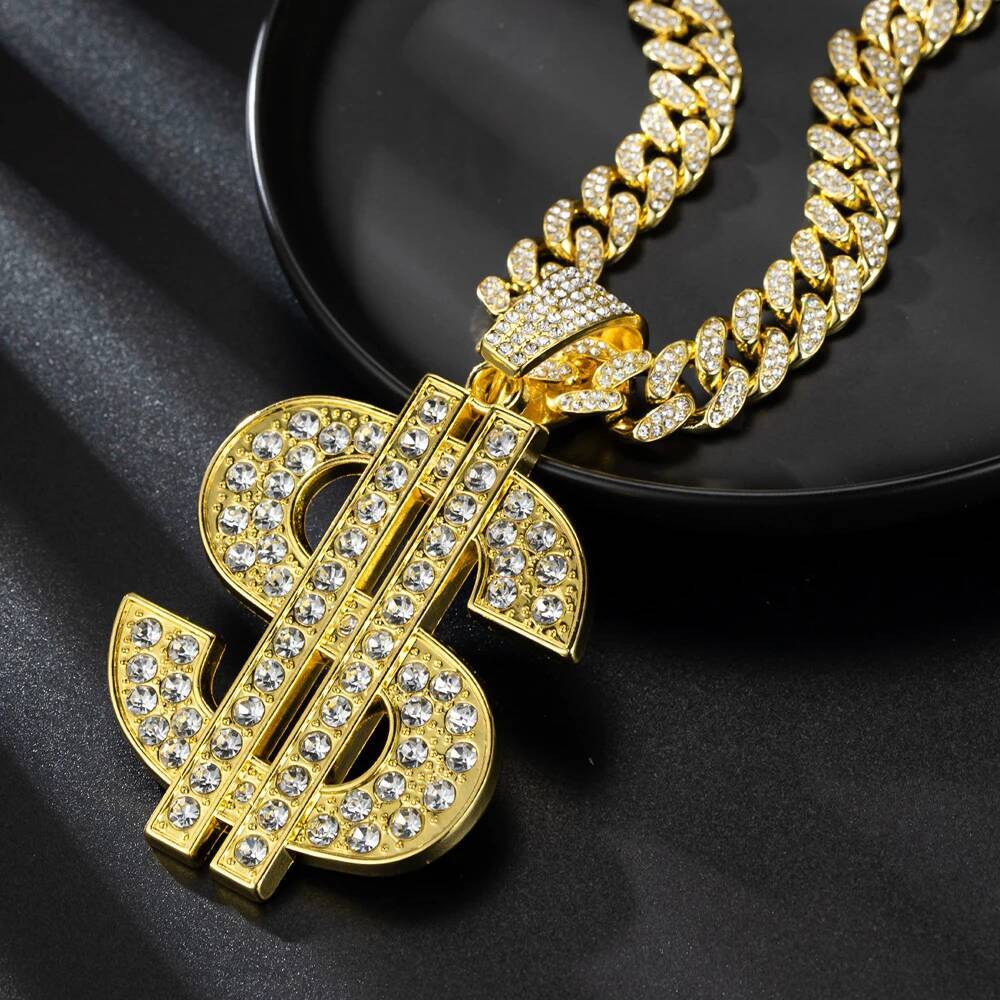 Fashion Hip Hop Pendant Necklace with 13mm Cuban Chain US Dollar Money Sign Necklaces Rap Rock Punk Jewelry For Man Gift Jewelry for Women