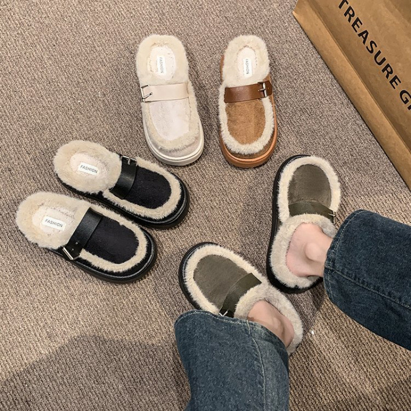 Women's 2025 New Autumn and Winter Furry Slippers with Thick Soles Soft Furry Enclosed Toes Popular among Internet Influencers Stylish Cotton Sli