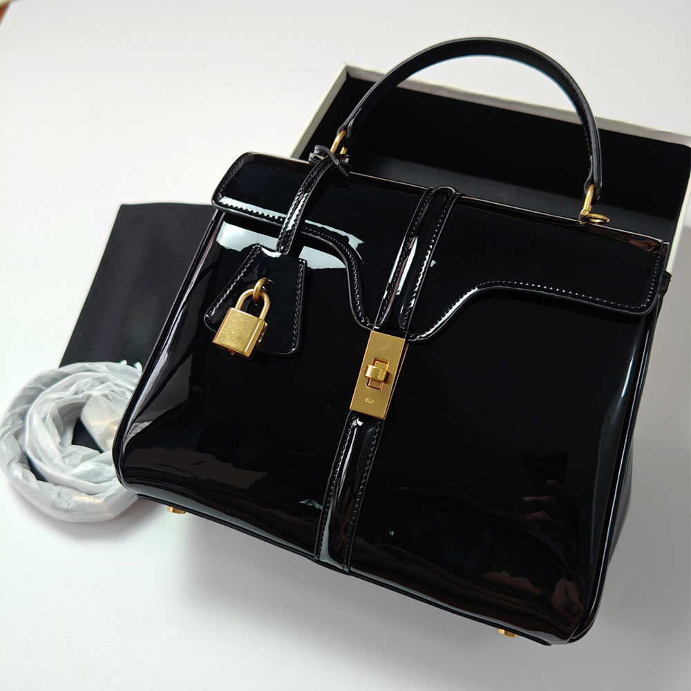Luxury designer bag Fashion Luxury , size 23cm, Classic black patent leather and cowhide handbag