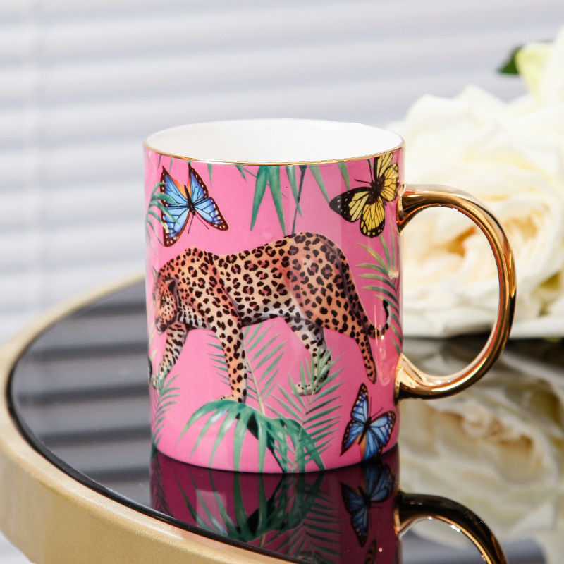 Meidao Jungle Cheetah High-Value European Bone China Mug Large Capacity Water Exquisite Coffee Cup Gift Box Set