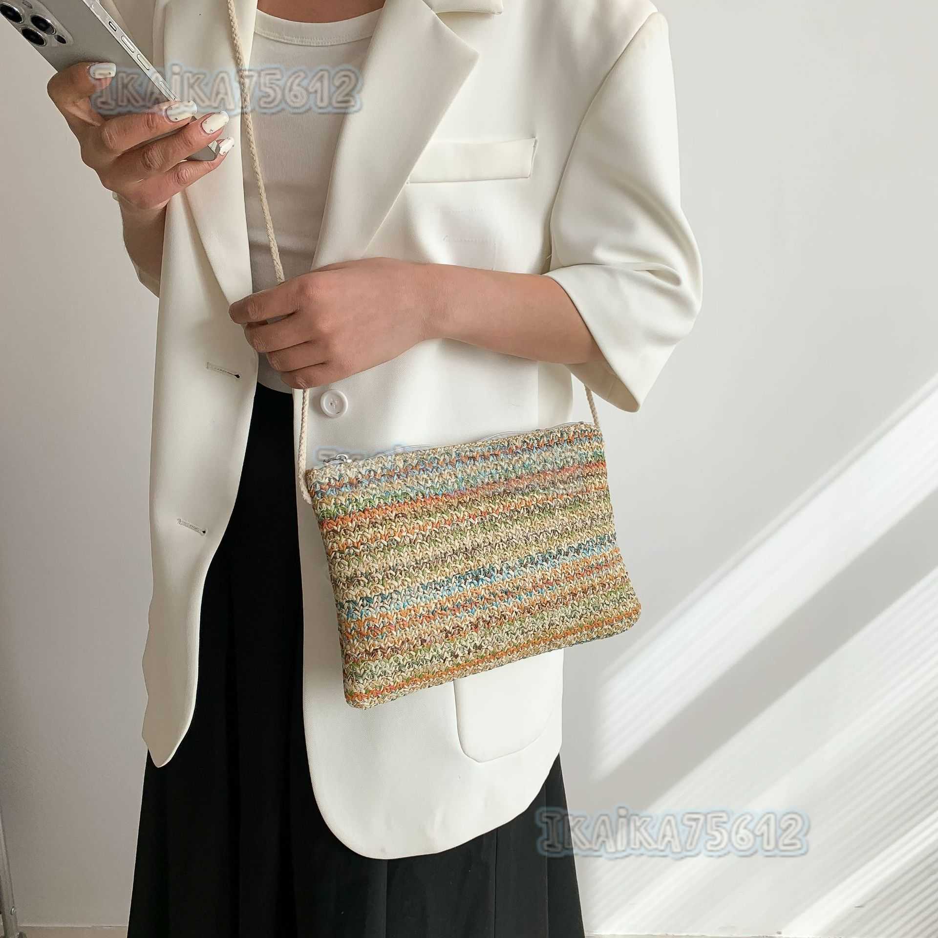 Color-block Straw Bag Envelope Small Bag 2025 Summer New Artistic Woven Fashion Single Shoulder Crossbody Beach Womens Bag H250804