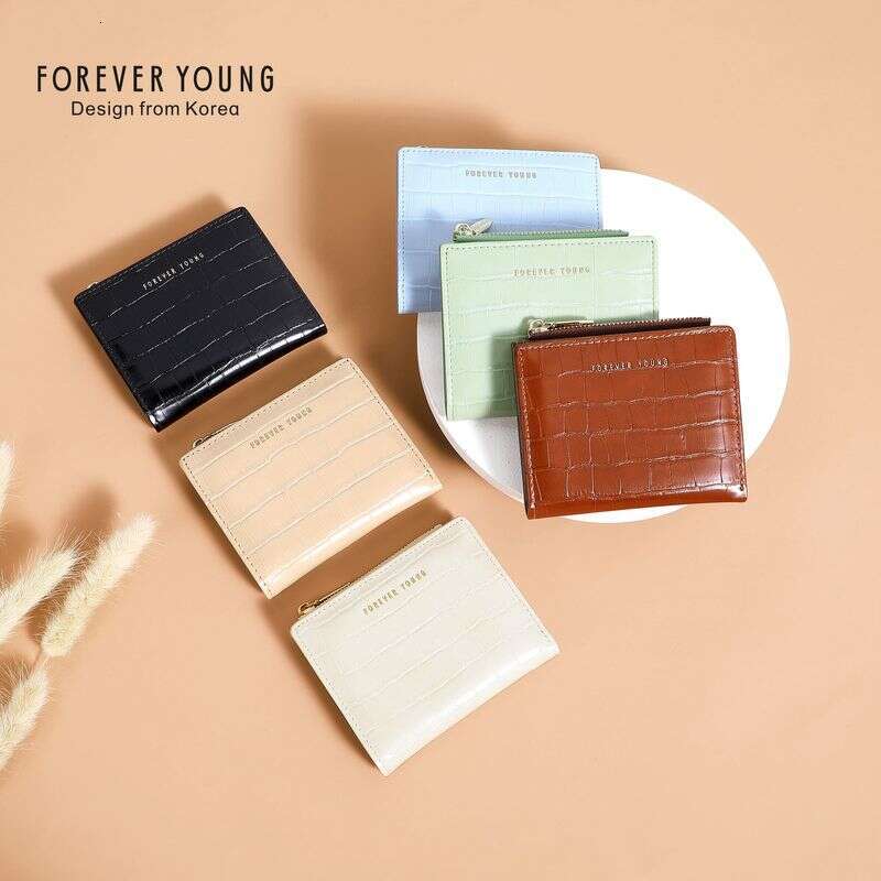 Fashion In Europe And The United States Ins Crocodile Grain Leather Beige Short Wallet Buckle Simple Zip Money Clip Coin Purse~