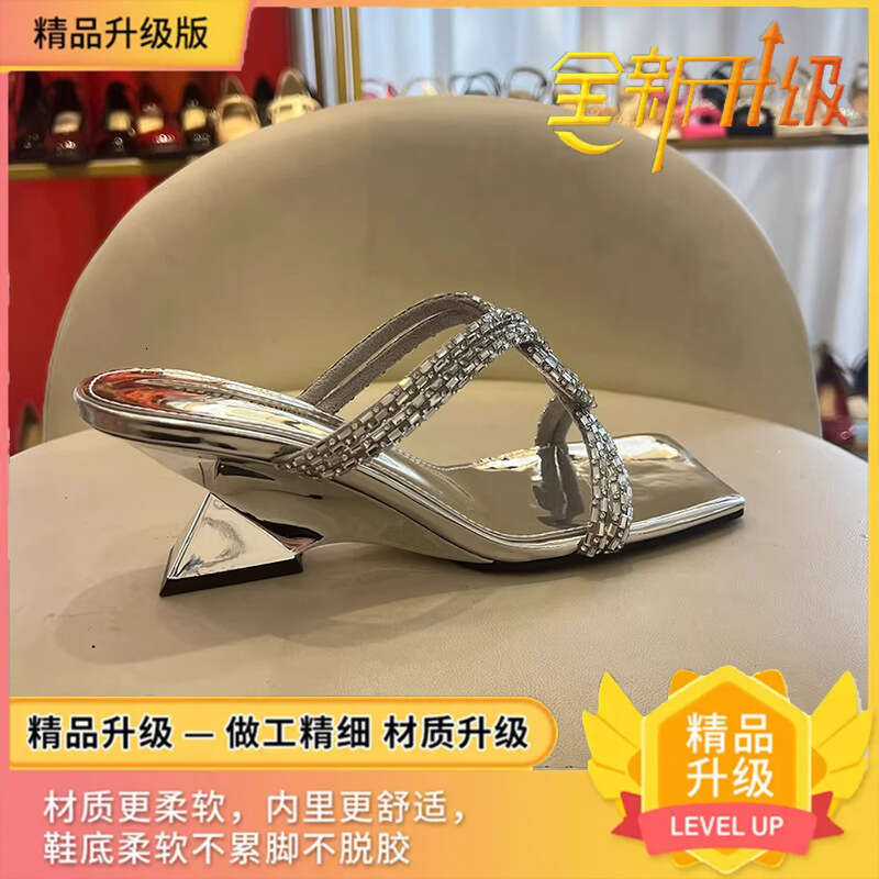 2025 Summer New Open-Toe Slippers 35-42 designer shoes for Women, Elegant Square Toe with Rhinestones, Cross Strap High Heels
