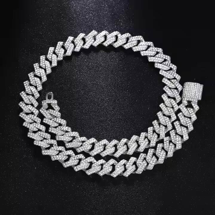 18mm Miami Cuban Link Chain Necklace 925 Silver Plated Mens Hip Hop Rock Fashion Moissanite Diamond customize Jewelry from India
