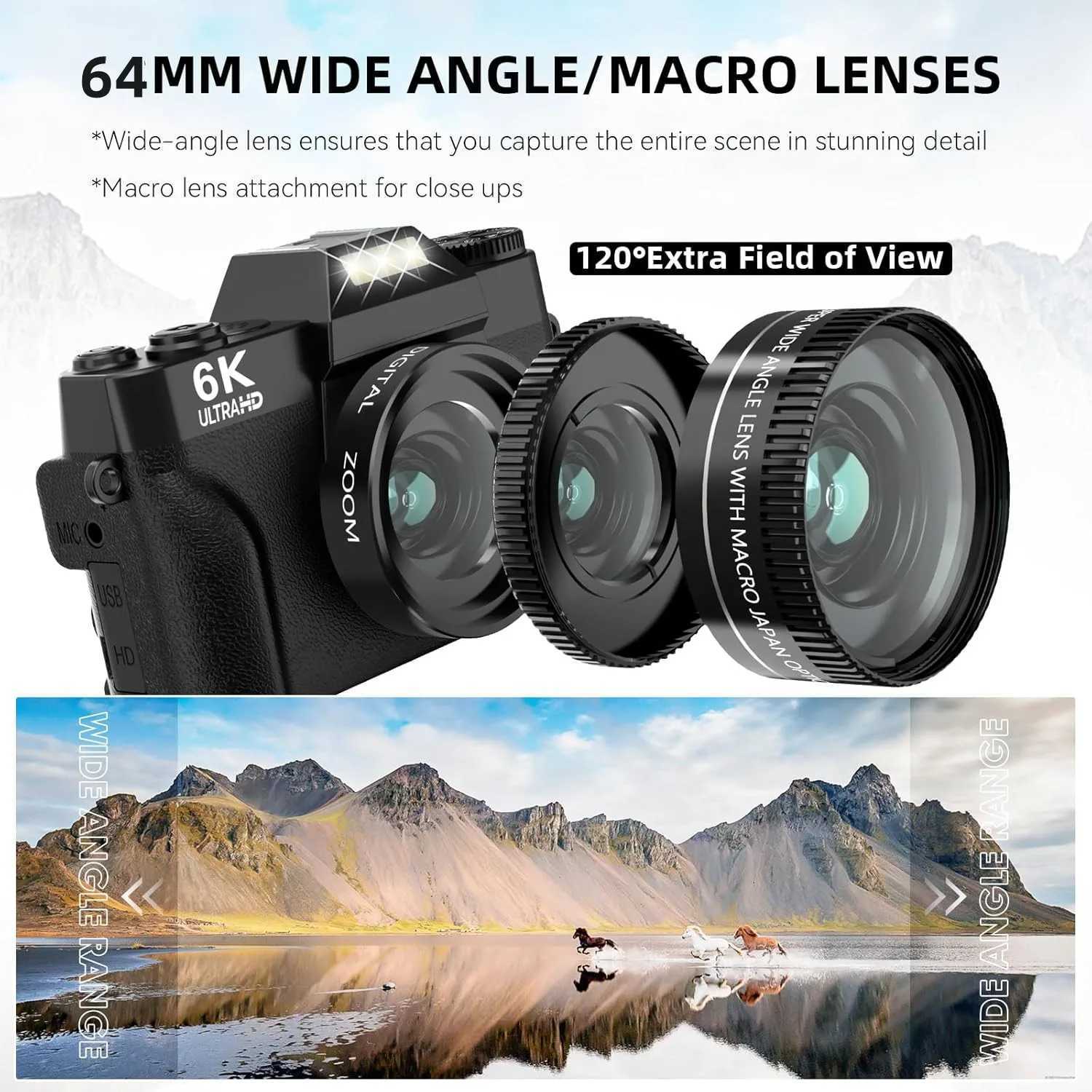 6K Digital Photography Camera Video Autofocus Anti-Shake 64MP Vintage Vlog Recorder YouTube 180 Flip Screen WiFi Webcam Camera X250804