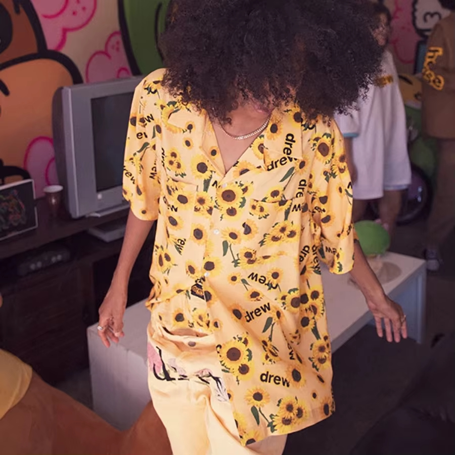 DREW HOUSE Sunflower shirt men's trend Loose couple Hawaiian half-sleeved floral shirts