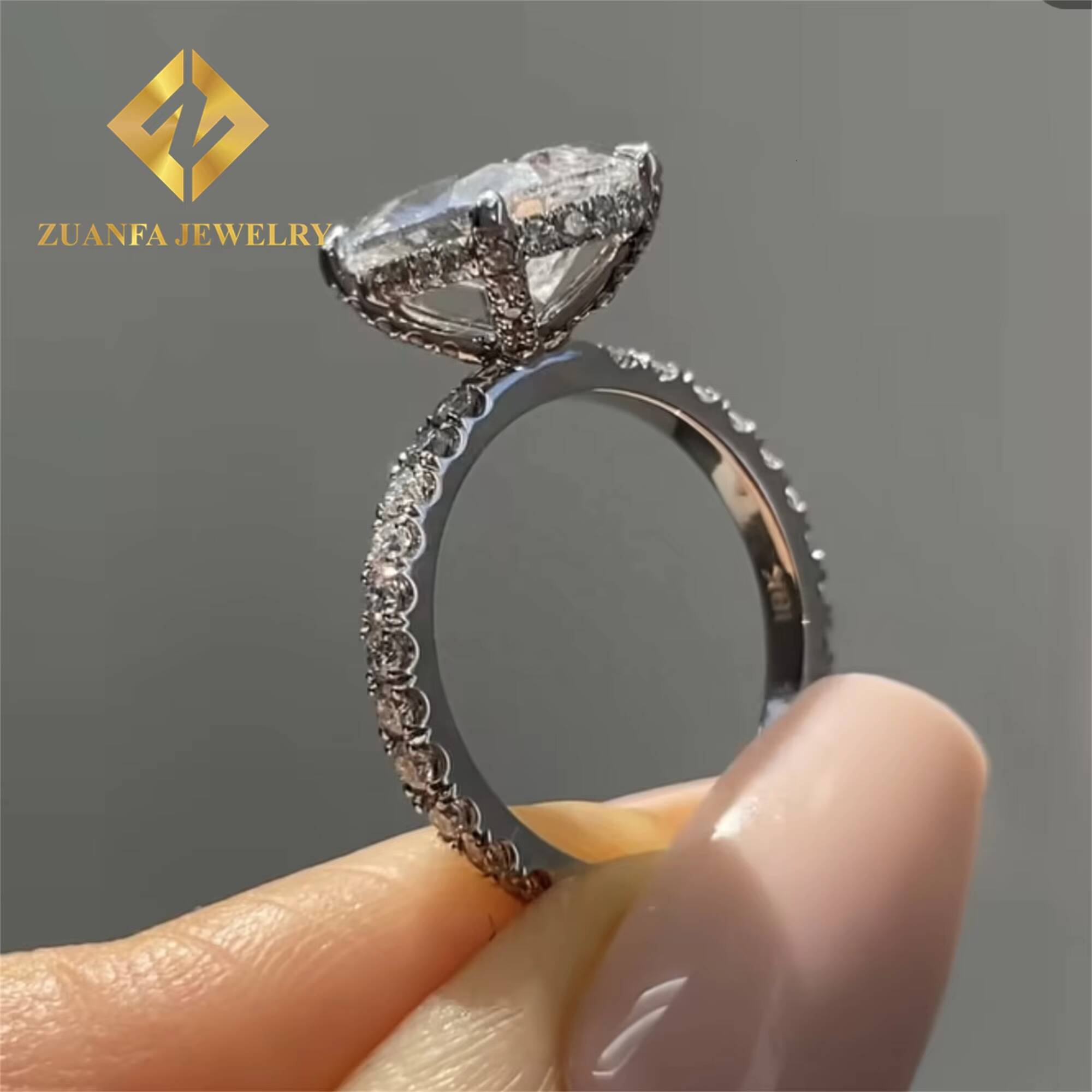 Unique Design 10k Solid Gold Luxury Gorgeous Bridal Wedding Jewelry CVD 3Ct Pear Lab Grown Diamond Engagement Wedding Ring