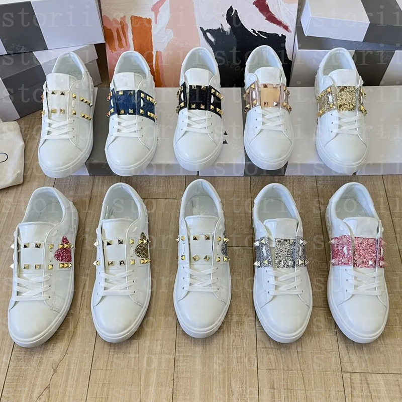 Designer Sneakers Women Men Flat Riveted Sneakers Leather Spliced Sports Shoes Vintage Casual Shoes Low Top White Pink Women Classic Fashion Tennis Shoes