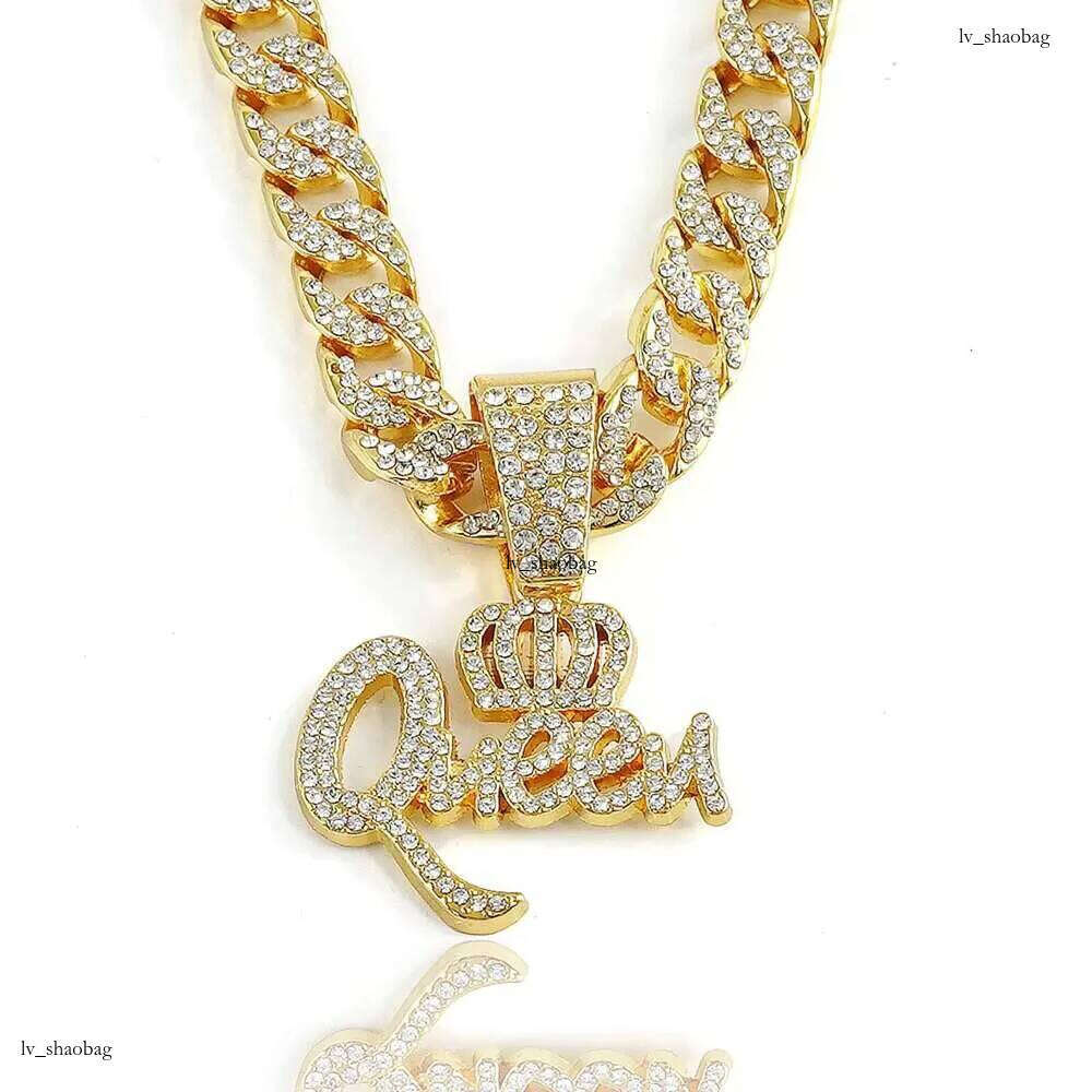 DHCollections Queen Crown Pendant Necklace for Women Iced Out Cuban Link Chain Hip Hop Bling Style Gold Sier Color 18 Inch 1 Piece