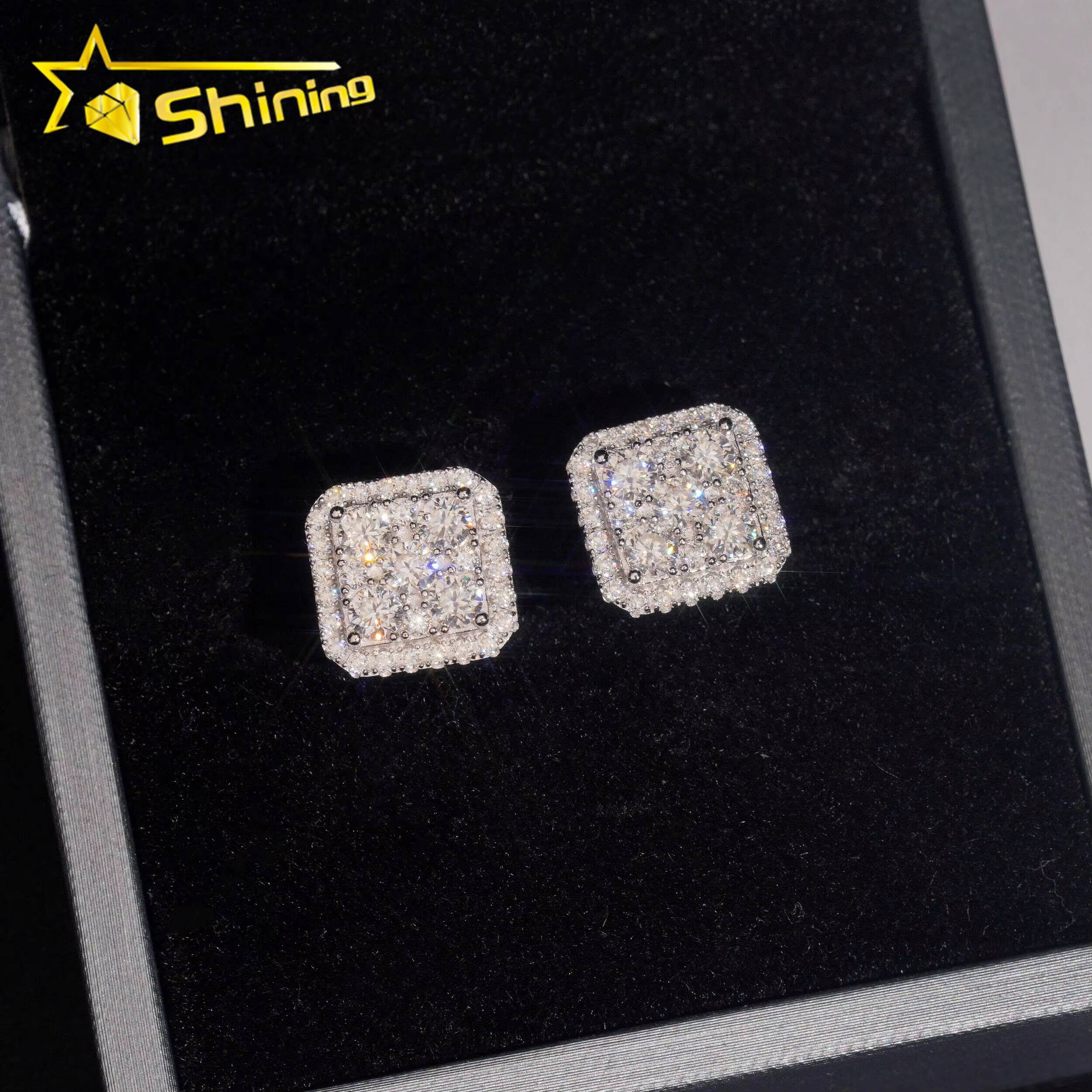 USA Warehouse Fast Shipping Square Shape 11mm Sparkling Moissanite 925 Sterling Silver Gold Plated Screw Back Stud Earring