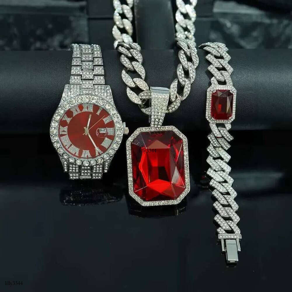 DHcollections Men's Hip - Hop Necklace, Bracelet and Watch Accessory Set for Party