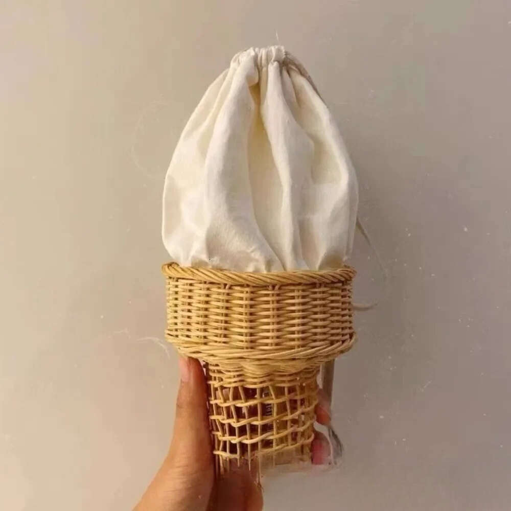 Cute Ice Cream Rattan Handbags Bohemian Wicker Woven Straw Bag Hollow Funny Purses for Women Shoulder Beach Bags