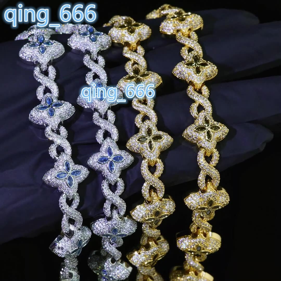 De Hip Hop Jewelry Flower Cross Design Iced Out Diamond Chain Silver Gold Four Leaf Clover Infinity Miami Cuban Link Bracelet