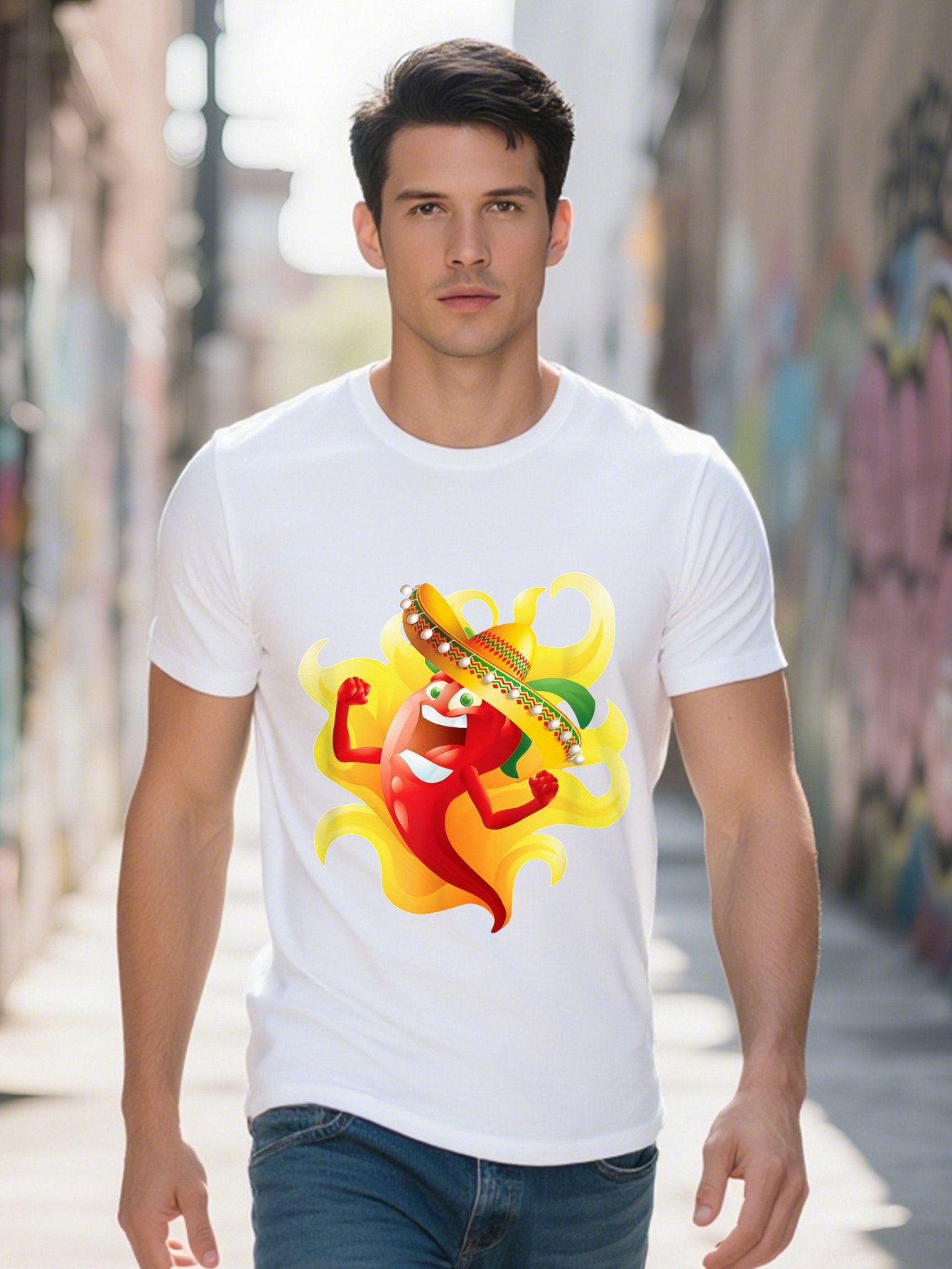 Adventures Men's Black Cotton T-Shirt On Fire Graphic Funny Hot Food Design Comfortable Fit Short Sleeve 1164a