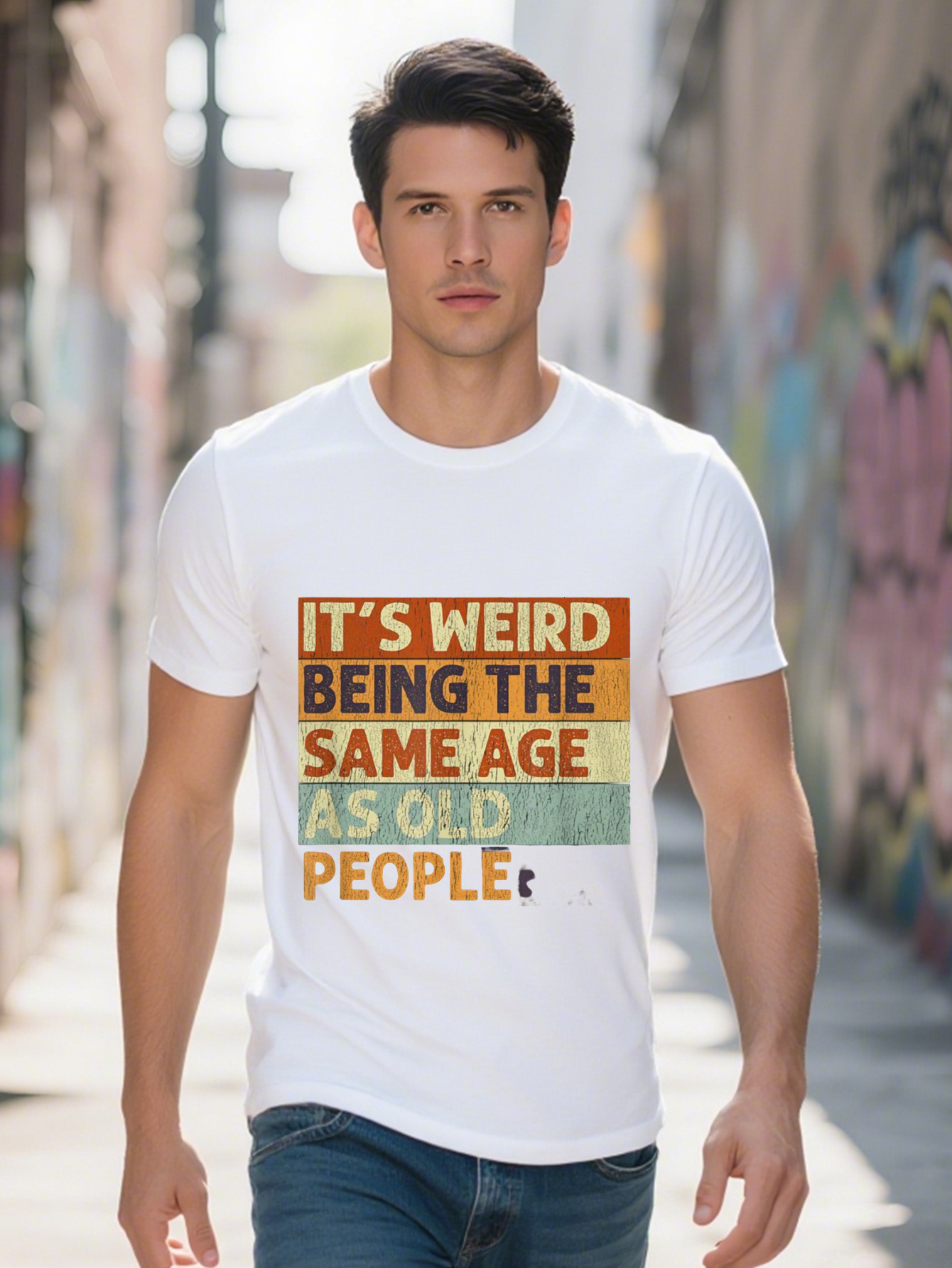 Its Weird Being The Same Age Old People Print Men s Crew Neck Fashionable Short Sleeve Sports T shirt Comfortable 4004a