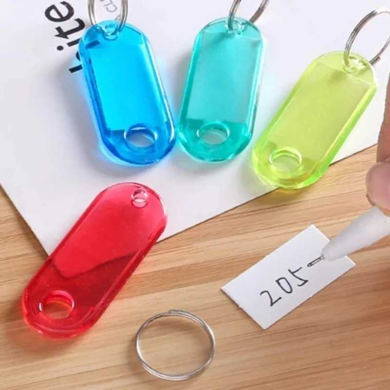 Transparent Colorful Keychains Split Ring Plastic Key Tags Pendant Taggable Number Name Label Keyring Crystal Accommodation Sign G250802