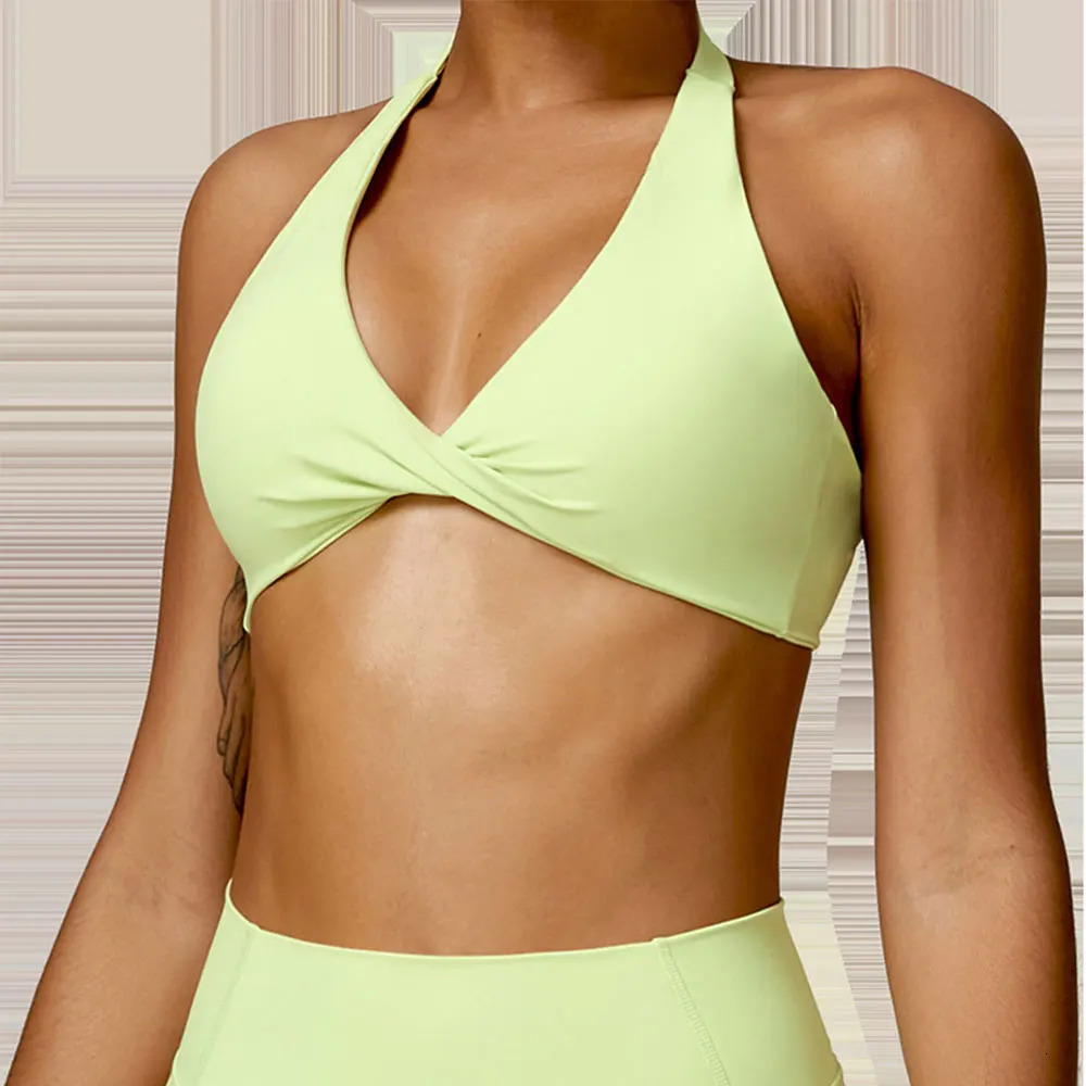 Womens Nylon Sports Bra Halter Sports Underwear Front Twist Naked Feel Sexy Yoga Gym Push Up Workout Padded Bralette Bathsuit 250724