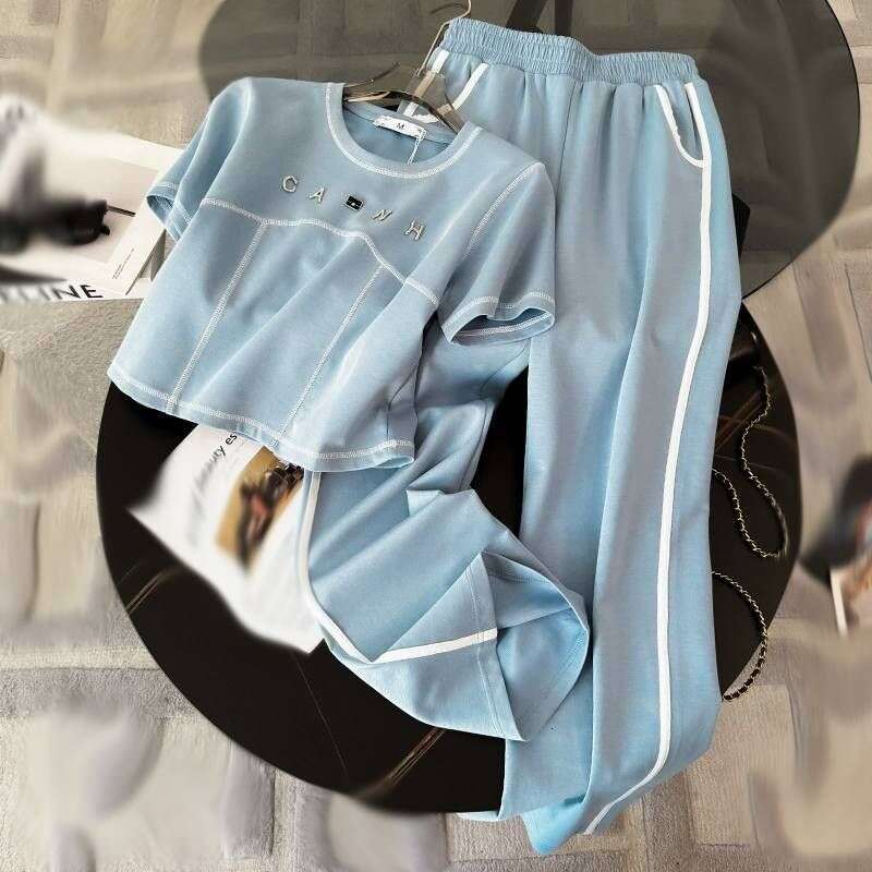 Women's Clothing Short Sleeved Sports Suits For Women New Style Fashionable Loose High End Wide Leg Pants Two Piece Suit