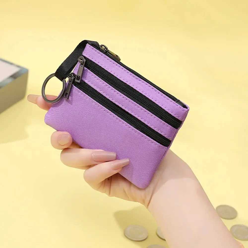 3-layer Canvas Mini Purse Coin Bag Fashion Zipper Wallet Solid Color Simple Storage Pouch Money Pocket for Women and Girls Coin Key Bag G250802
