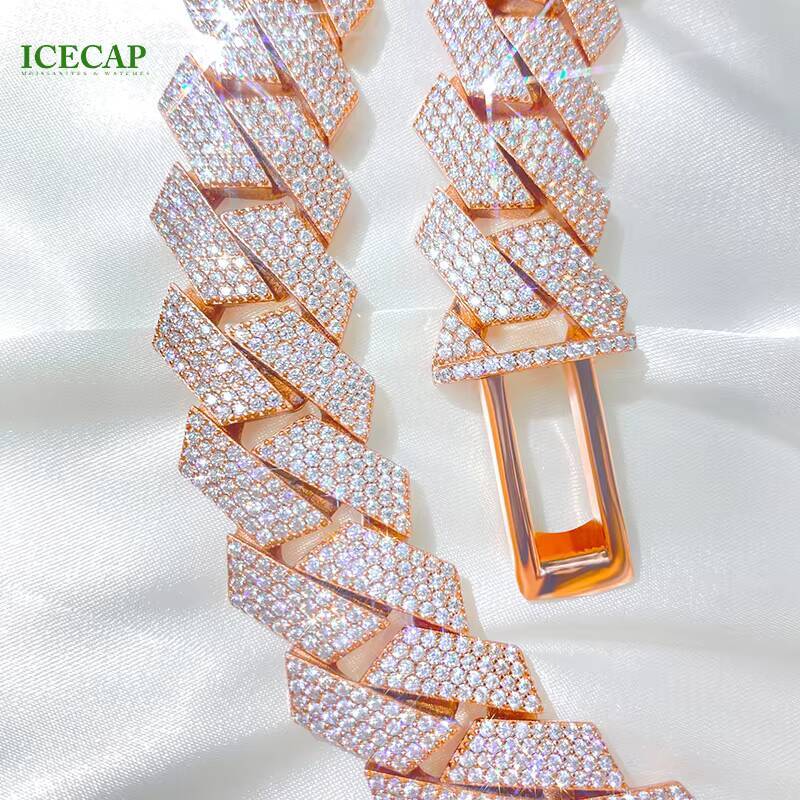 Hot Moissanite Chain Miami Cuban Link Necklace Men Hip Hop 925 Silver Rose Gold Plated 20mm Moissanite Cuban Link Chain Men