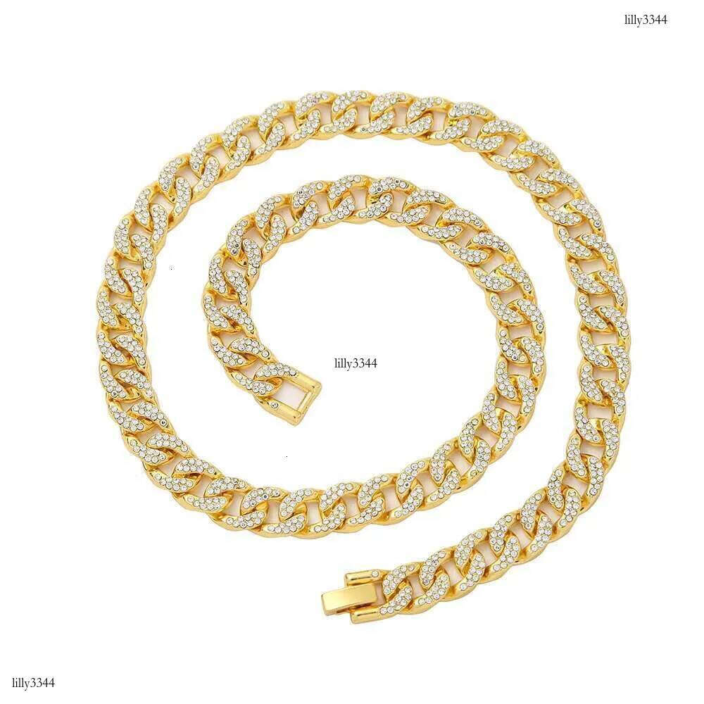 DHCollections Hip Hop for Men Bling Iced Out Cuban Link Chain Gold & Sier Plated Rhinestone Rapper Necklace Fashion Jewellery 18-24 Inch 1 Piece