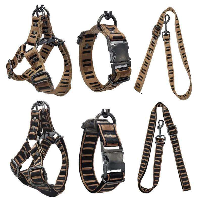 Designer Leash Set Classic Letter Pattern Heavy-Duty No Pull - Ultra Comfort, Lifetime Durability, Pet Harness for Small Medium Dog Breeds XL Free shi