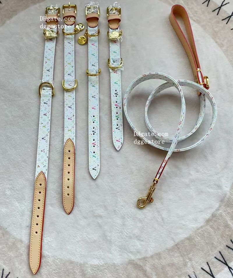 Designer Dog Collar with Exquisite Metal Buckle, Luxury Dog Collars and Leash, High-Grade Dog Gift, Adjustable Pet Leather Collar for Small Medium Dogs, White Brown S B265