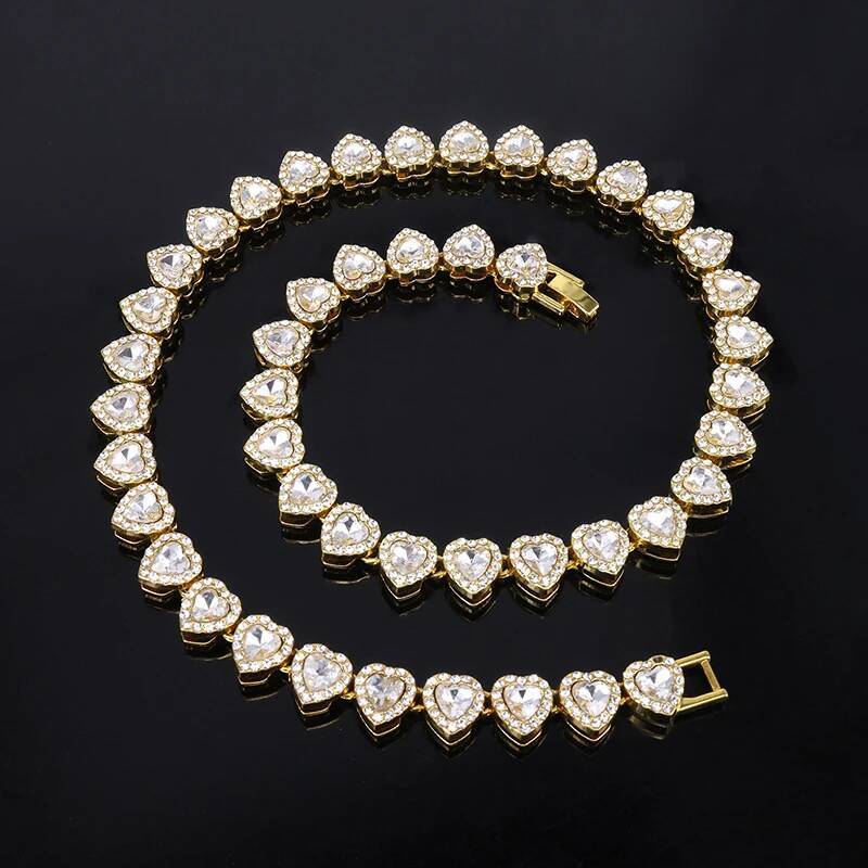 2025 New 45CM Luxurious Shiny Heart type Rhinestone Hop Tennis Chain Bracelet Necklace for Women Men Jewelry Gift Jewelry for Women