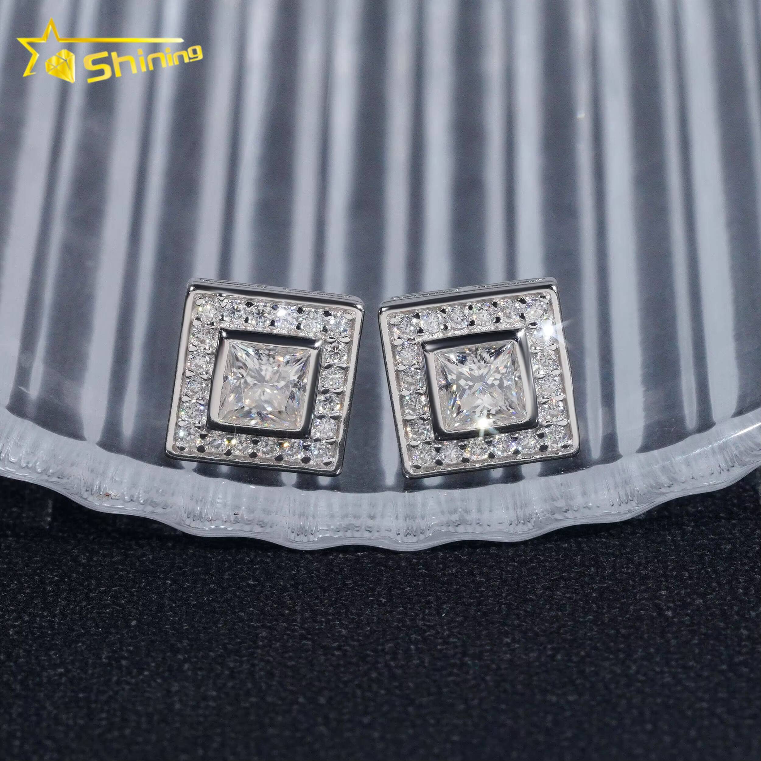 New Arrivals Top Quality Square Princess Cut Stud Earring 925 Sterling Silver Moissanite Diamond Earrings