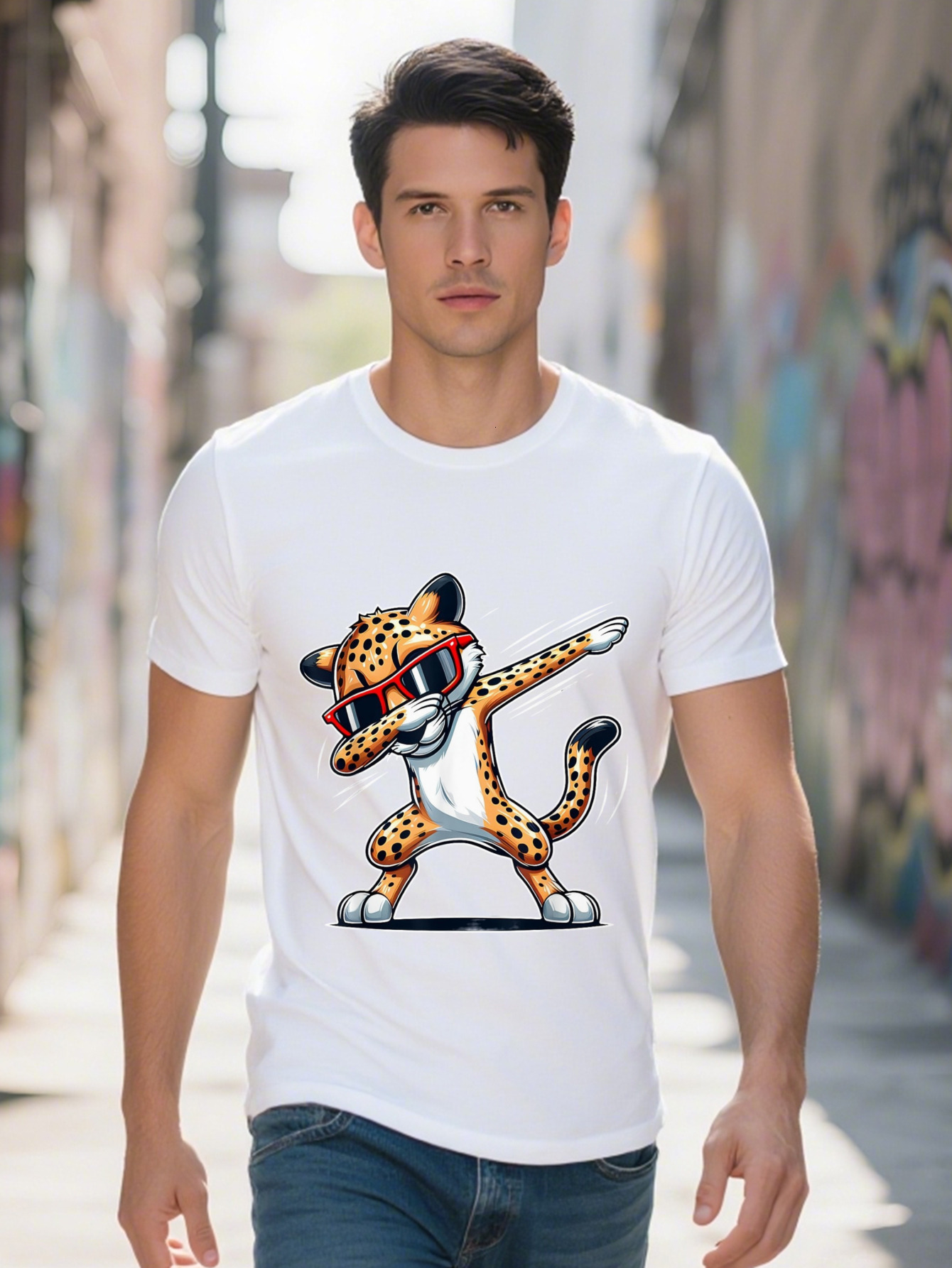 Dabbing Wear Glasses Cute Funny Cheetah Animal T-Shirt c3c50