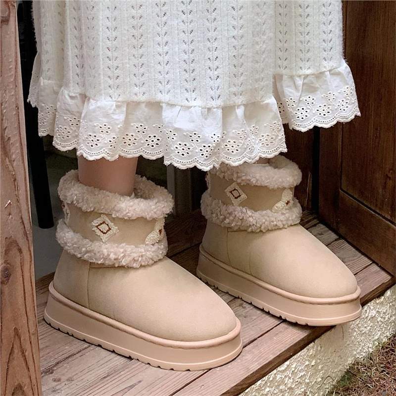 fashion 2025 Autumn Winter New Style Plush Snow Retro Casual Mid Tube Cotton Shoes Women's Versatile Warm And Thick Boots Hot Sale
