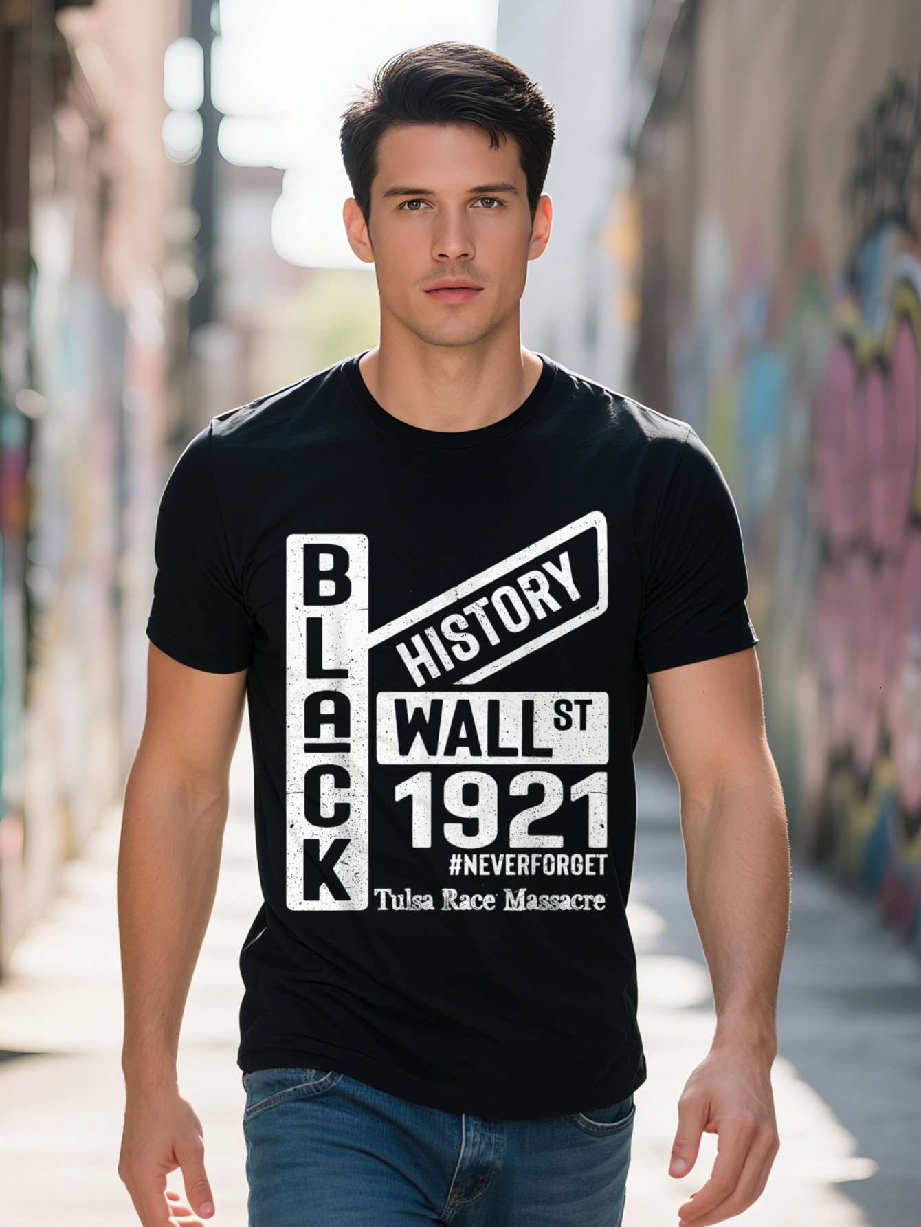 Wall Street Black Wealth Tulsa Race Massacre Funny Graphic Tee for Men Women Cotton Breathable Fabric Short aa007