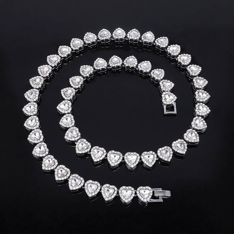 2025 New 45CM Luxurious Shiny Heart type Rhinestone Hop Tennis Chain Bracelet Necklace for Women Men Jewelry Gift Jewelry for Women