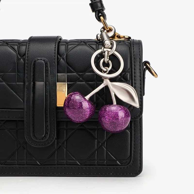 Purple Cherry Charm Pendant Decoration Womens High-Grade Keychain For Fashionable Handbag Shoulder Bag Christmas Gift G250802