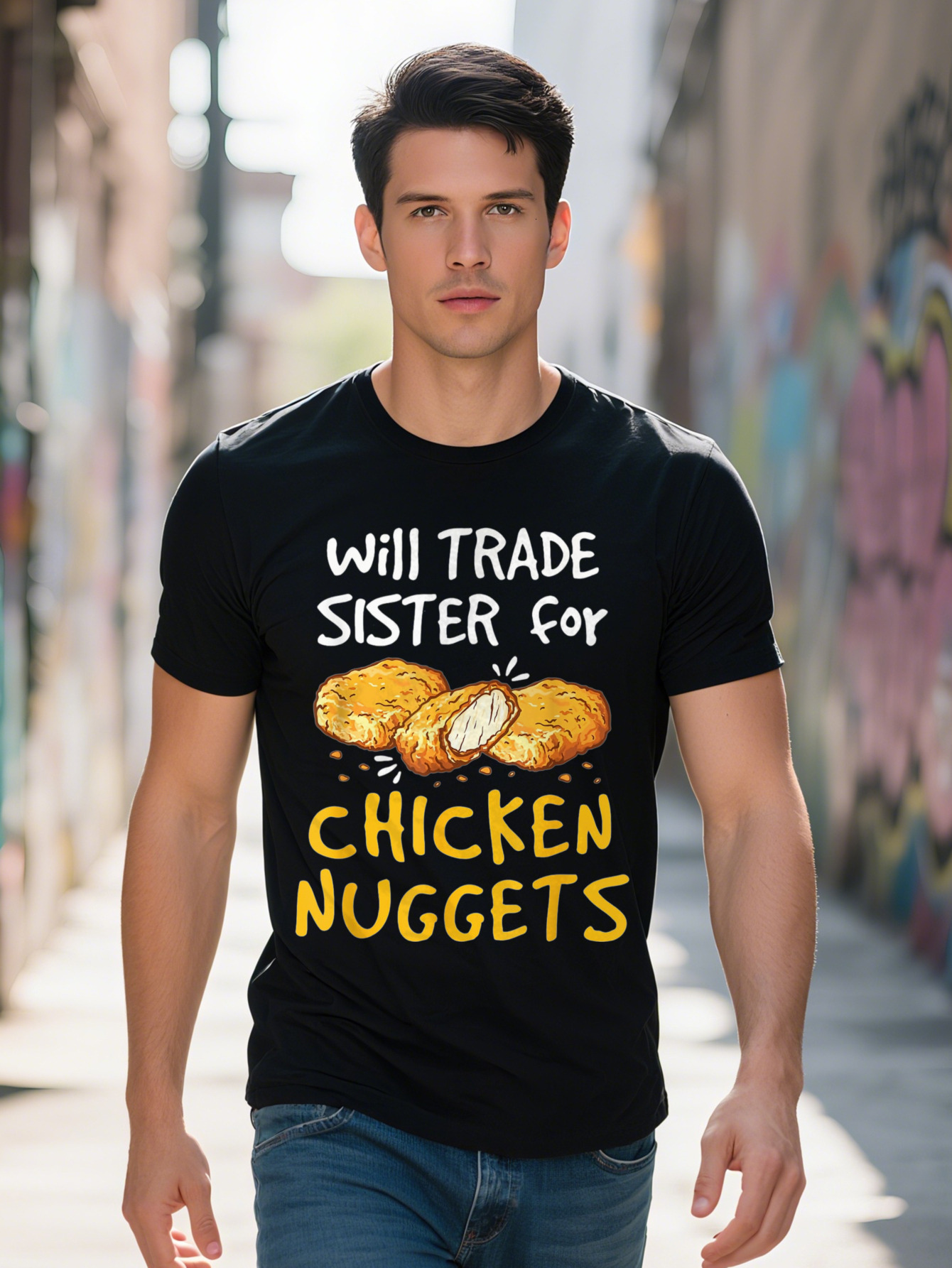 Humorous Will Trade Sister for Chicken Nets Men's Women's T-Shirt Cotton Short Sleeve Round Neck 68b26