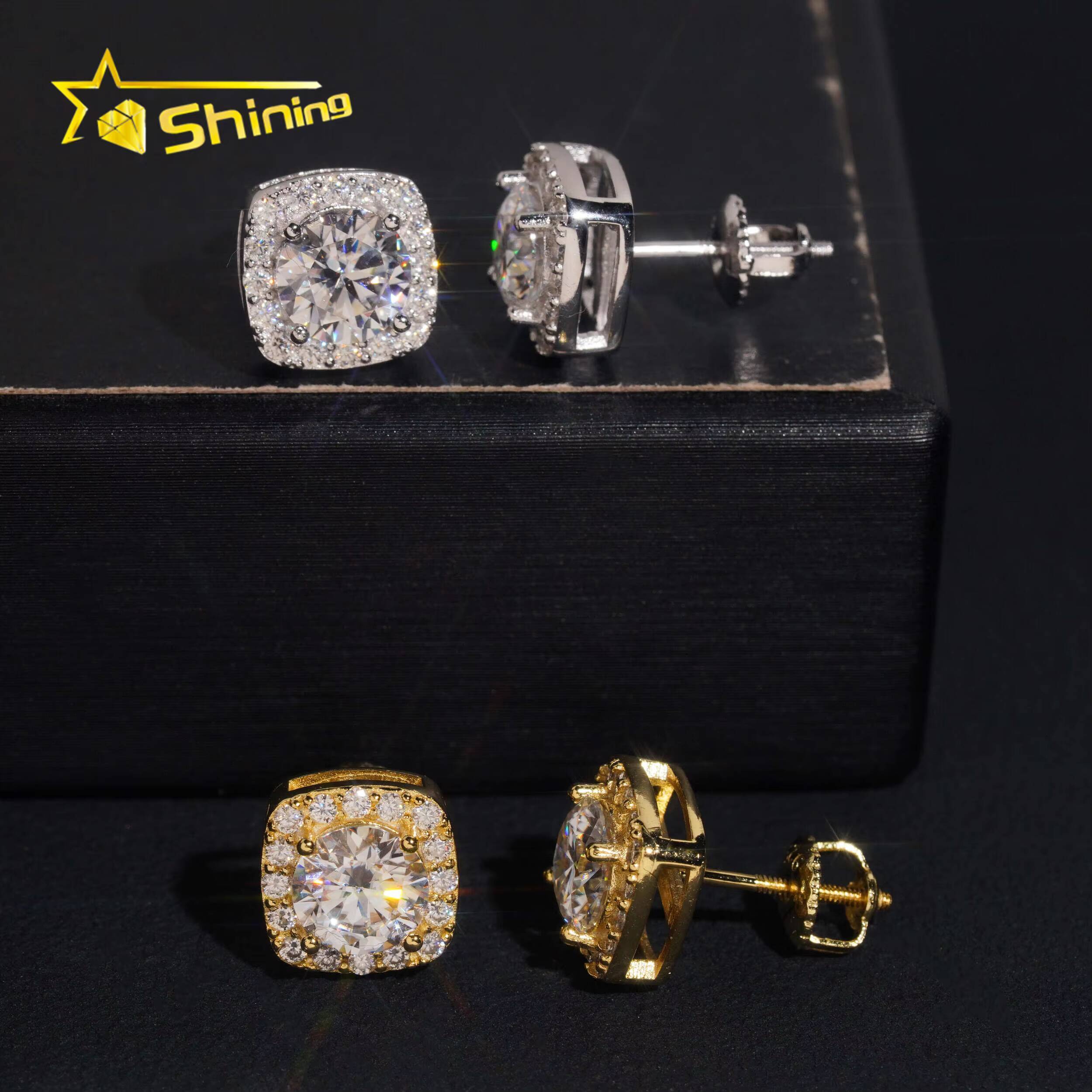 USA Warehouse Fast Shipping 9.5mm Earrings 925 Sterling Silver Gold Plated Pass Diamond Test Moissanite Screw Back Stud Earring