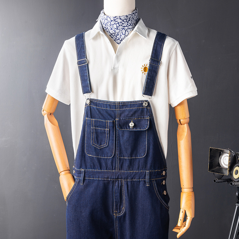 Fashion Vintage Japan Style Male Skinny Overalls Jeans Mens Slim Blue Denim Jumpsuits Jeans Casual Pants Full Length 201111