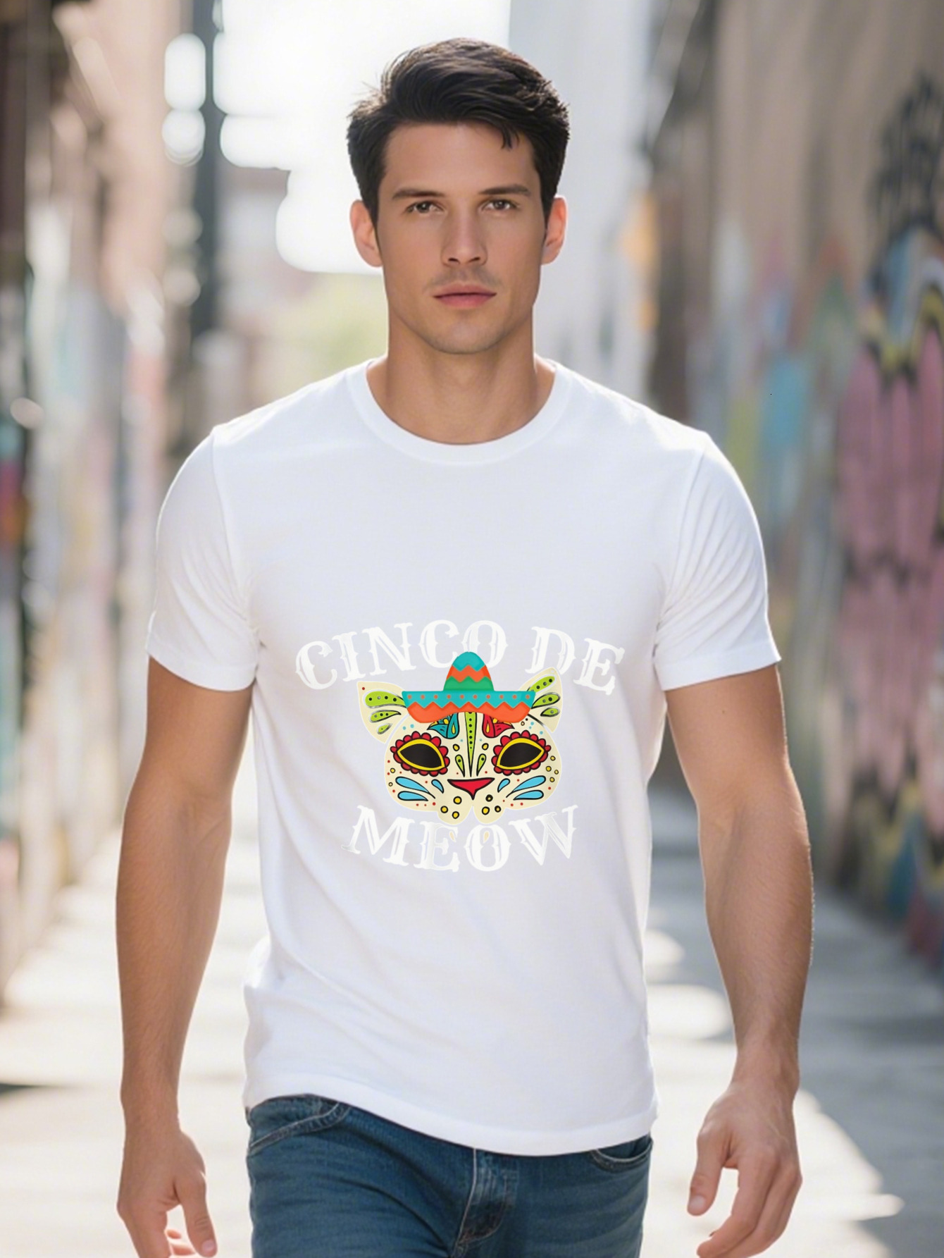 Men S shirt g Cotton by Meow Cat Hat Cinco De Mayo Funny Gift T Shirt 2fc67