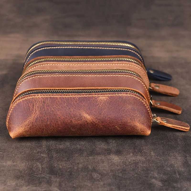Handmade Genuine Leather Pencil Bag Vintage Retro Style Cowhide Zipper Pen Case School Bag Office Stationery Drop Shipping G250802