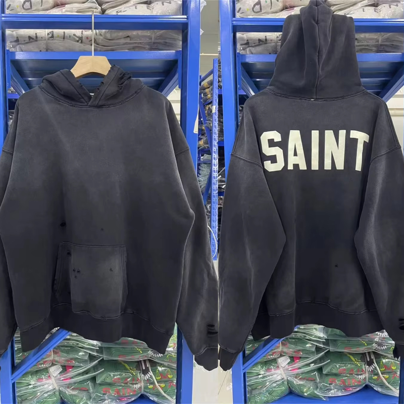 Washed Black Pullover Men Women Streetwear Hooded Hoodie