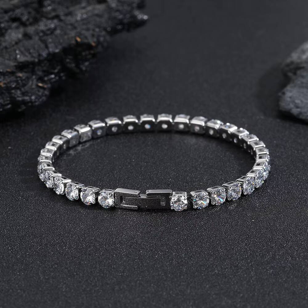Fashion Shiny Cubic Zirconia Tennis Chain Wrist Bracelet Bangle for Women Men Gold Plated Stainless Steel Fine Jewelry