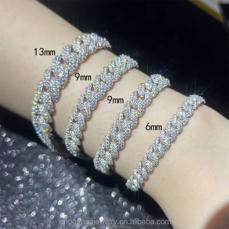 XG Moissanite Curved Cuban Chains Real 925 Silver Plated Gold Iced Out Vvs Moissante Curb Chains Necklaces for Men